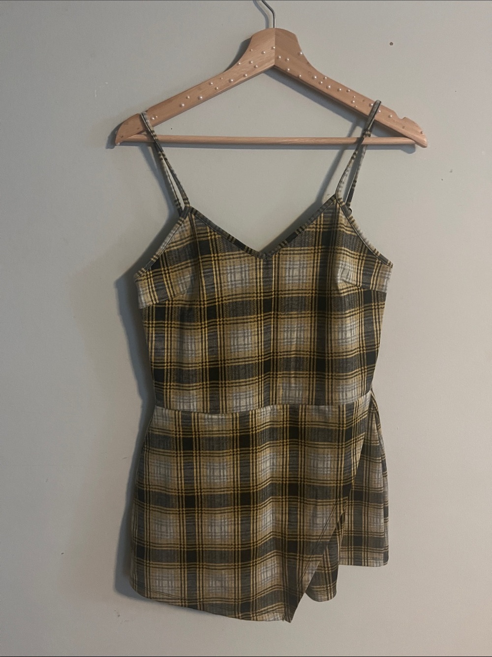 Popular Basics Yellow Plaid Spaghetti Strap Romper